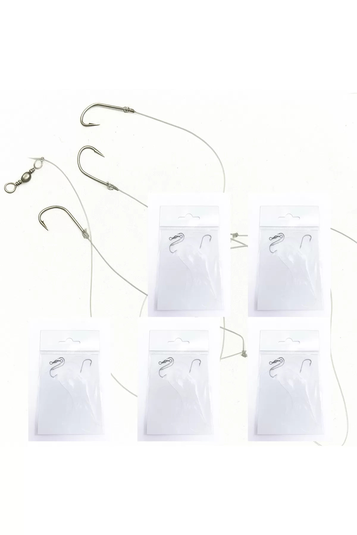 5 li Paket - 3 İğneli Fırdöndülü Hazır Takım | 70 cm Misina – Kurşun Bağlamalı